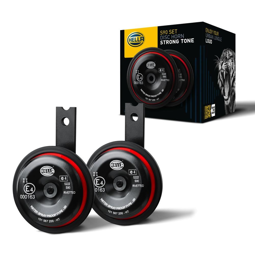 HELLA Signal Horn - STYLE HORN S90 SET - 12V - 111dB(A) - Frequency Range: 350/415Hz - High Tone/Low Tone - Electric - Flat Plug-in Connector - Quantity: 2 - 3AM 922 000-971