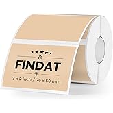 FINDAT Khaki Thermal Labels 2 × 3 Inch Vinyl Rectangular Waterproof Direct Printer Sticker Self-Adhesive Perforated Name Tag for Logo DIY QR Design Office Address 500 PCS
