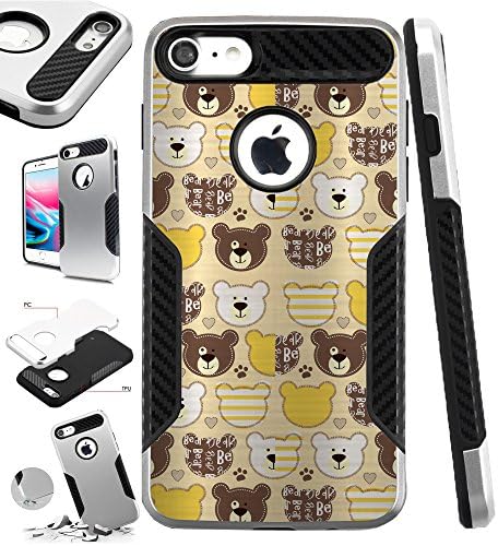For Apple iPhone 8 Plus | Apple iPhone 7 Plus Case Hybrid TPU Carbon Slim Guard Phone Cover (Teddy Bears)