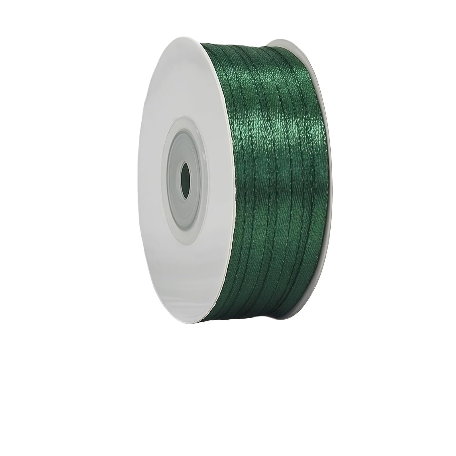 Dark Green Ribbon 3mm for Gift Wrapping 100 Yards Dark Green Satin Ribbon 3mm Thick Fabric Ribbon for Crafts Cake Ribbon Hair Bow Ribbon Polyester Ribbon for Christmas Decoration Wedding