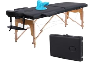 VIRRMO Portable Massage Table with Neck Stretcher, Adjustable Lash Bed Massage Bed Tattoo Table for Eyelash Extensions Beauty Tattoo,Black