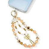 WOZEAH Phone Charm for Women, Beaded Wrist Strap Lanyard with Tether Tab – Anti-Theft Hands-Free Detachable Phone Chain Wristlet
