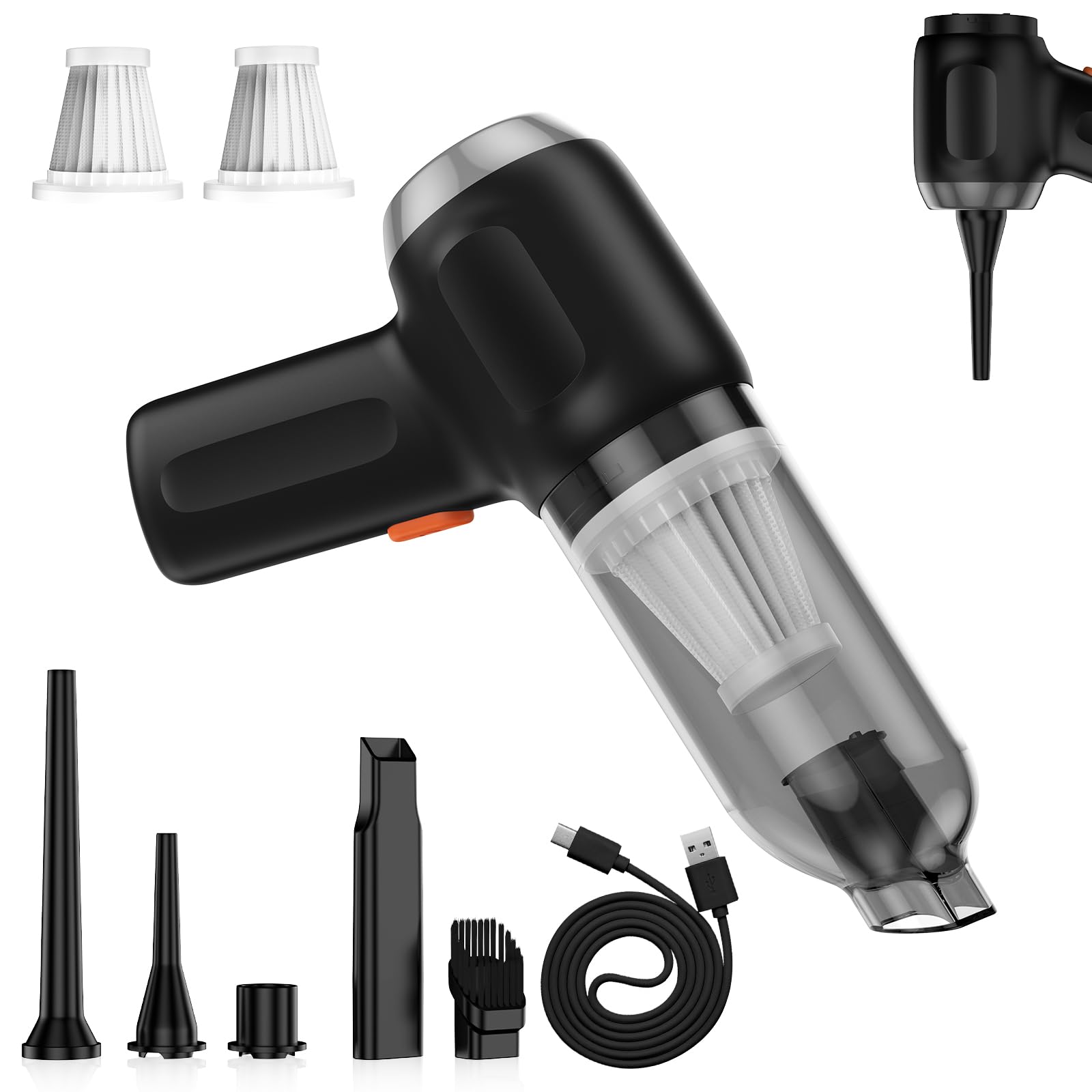 Photo 1 of Fanisic Mini Car Vacuum, Cordless Handheld Vacuum Cleaner Rechargeable, 15000PA Strong Suction, 3 in1 Dust Buster/Air Blower/Hand Pump for Car/Keyboard/Home/Office, Inflate/Deflate Swim Ring