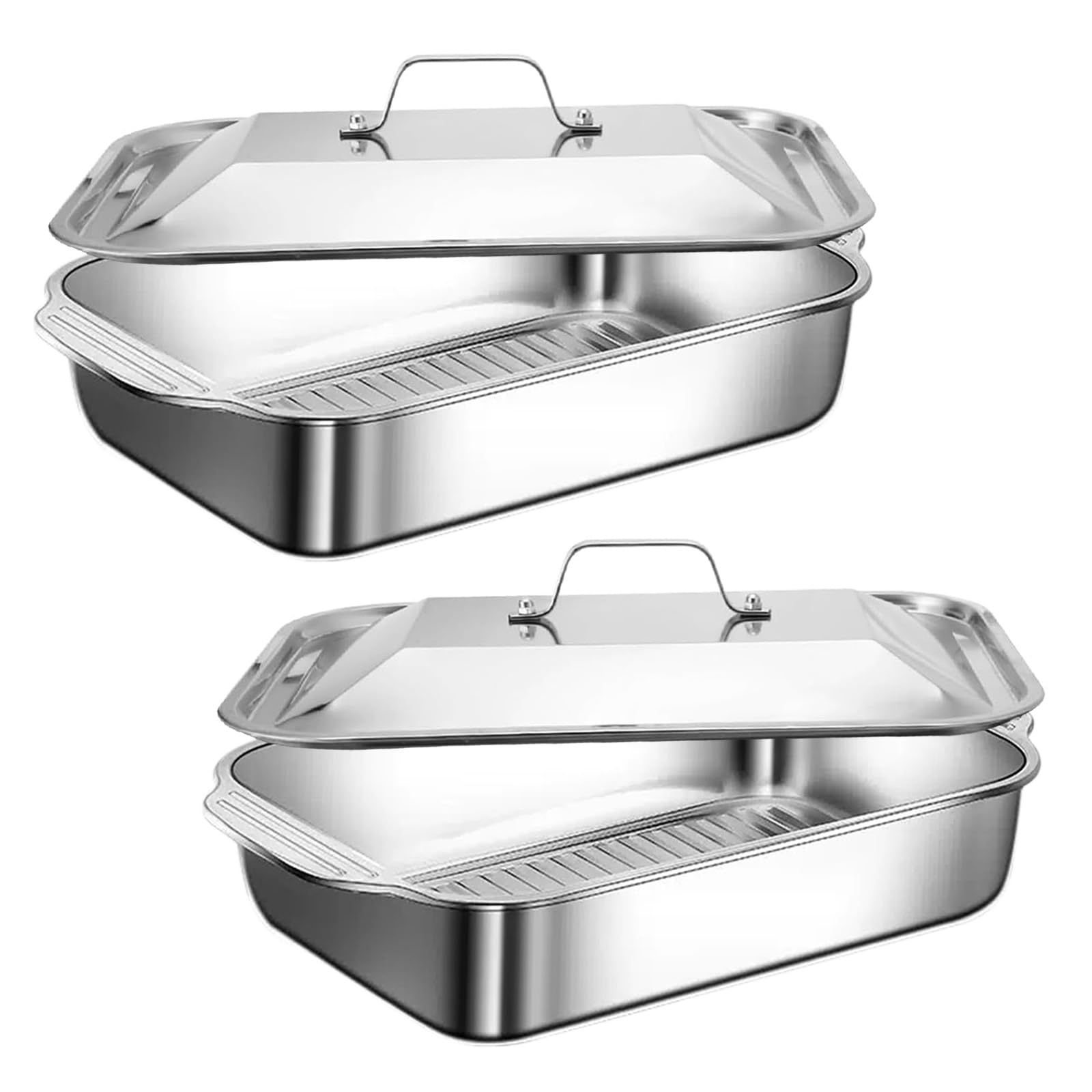 Photo 1 of 3.2 Inch Extra Deep 2pcs Stainless Steel Lasagna Pan with Lid, 16x9.5 Inch Stainless Steel Nonstick Lasagna Baking Roasting Pans,Roasting & Buffet–Dishwasher, Anti-Rust, Ideal for Restaurant & Home