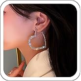 Zeshimb Silver Crystal Heart Hoop Earrings Diamond Cubic Zirconia Heart Dangle Earrings Sparkly Rhinestone Heart Shaped Hoop Earrings Large Heart Drop Earrings Party Prom Jewelry for Women