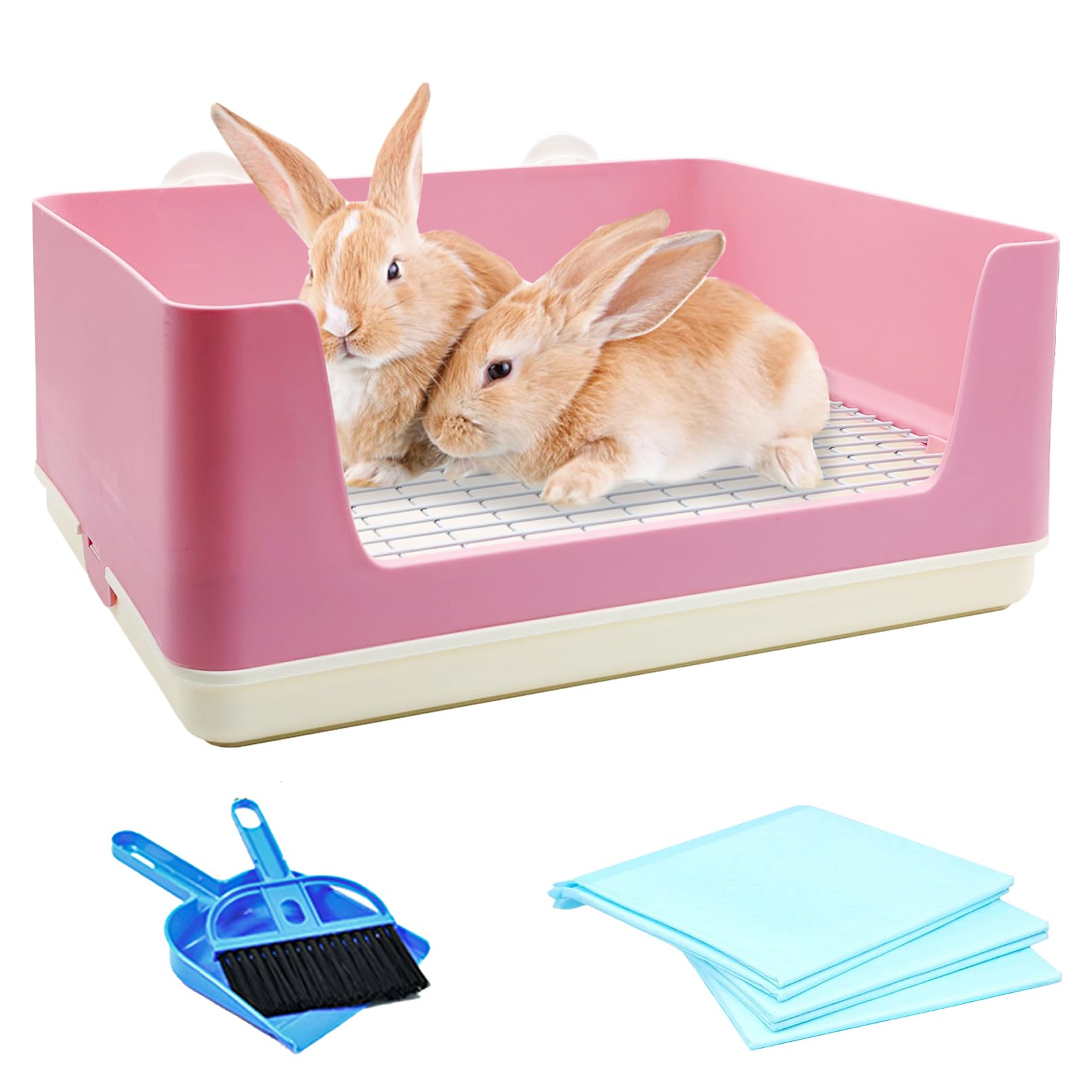 Photo 1 of VCEPJH Extra Large Bunny Litter Box for Cage, Plastic Rabbit Litter Pan with Metal Grate Small Animal Toilet Corner Pet Potty Tray for Adult Guinea Pigs Ferrets Chinchillas (Pink)