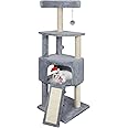 HUITREE 45in Cat Tree Tower with Big Cat Condo for Indoor Cats,Cat Tower Activity Center Cat Furniture with Scratching Post and Hanging Bed,Grey