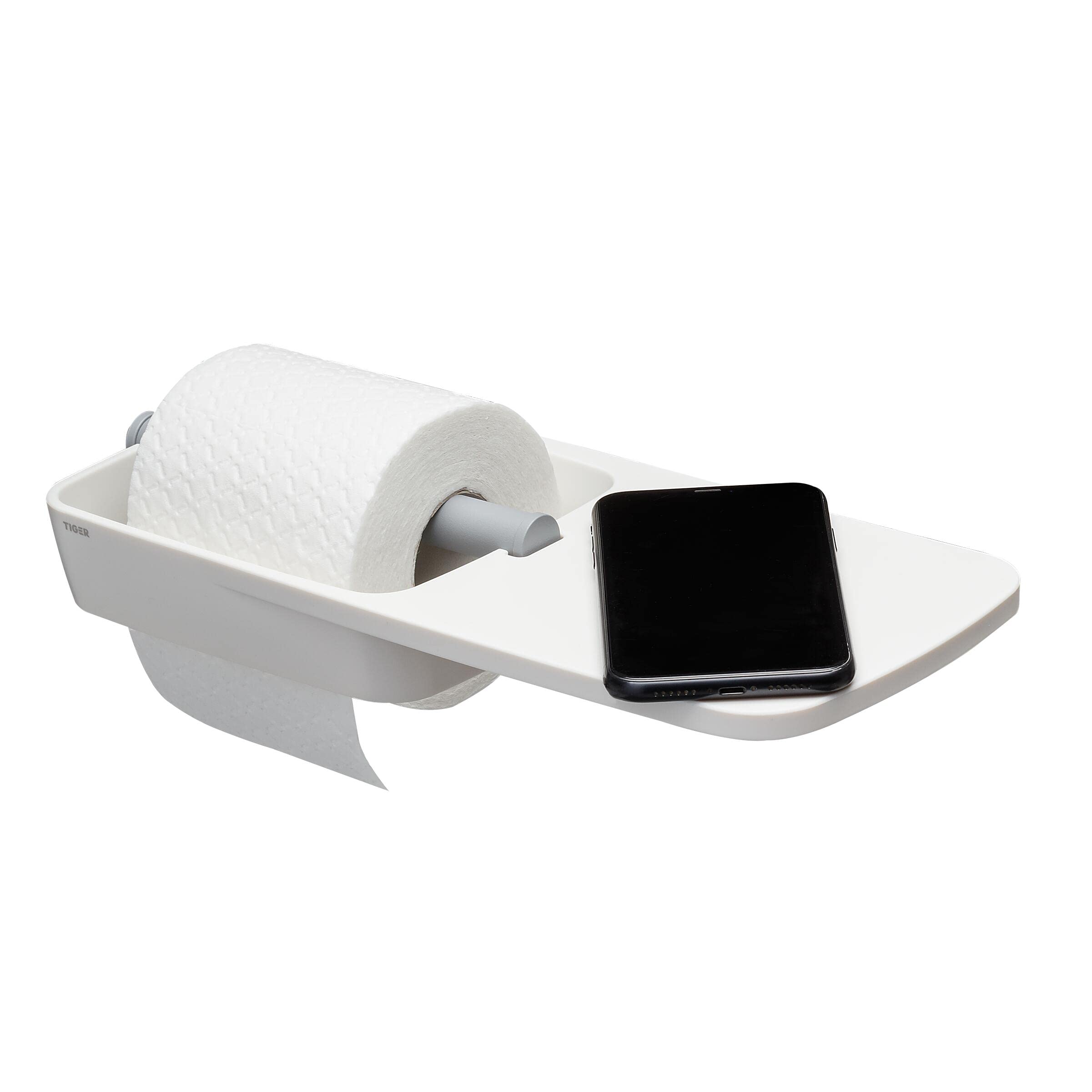Tiger Tess, Toilet roll holder with shelf, White/Light grey, 145x321x48mm