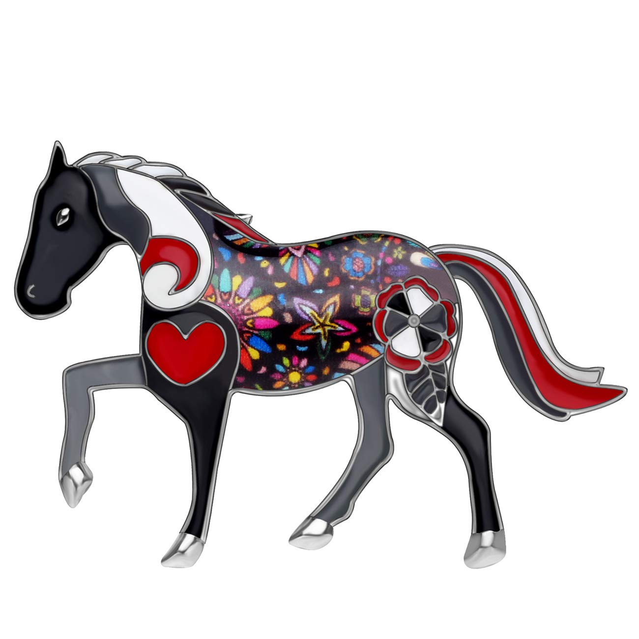 NEWEI Enamel Pony Horse Brooch Pins for Women Girls Floral Horse Brooches Jewelry Gifts (Black)