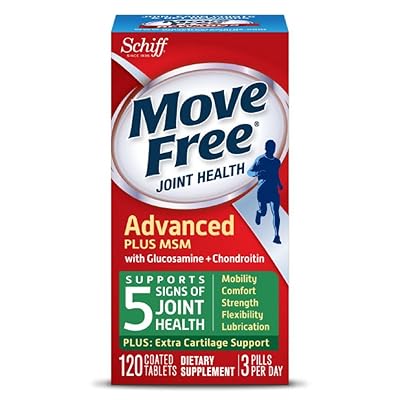 Move Free Advanced Plus MSM Coated Tablets, Joint Health Supplement with Glucosamine and Chondroitin, 120 Count, Pack of 2