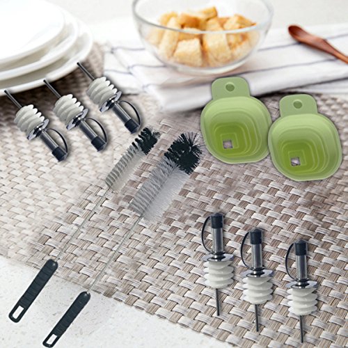 Coralpearl Bottle Homebrew Kit: Cleaning Brush Set Long Handle Thin Cleaner Tools,2 Kitchen Funnels,6 Silicone Stainless Steel Stoppers with Straw Dispenser Pourer Spout,Dust Cap for Wine,Liquor,Oil - Thumbnail 7