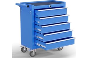 Gymplis 5-Drawer Tool Chest,Rolling Tool Cart with Wheels,High Capacity Tool Cabinet with Locking System for Garage, Warehouse, Workshop-Blue