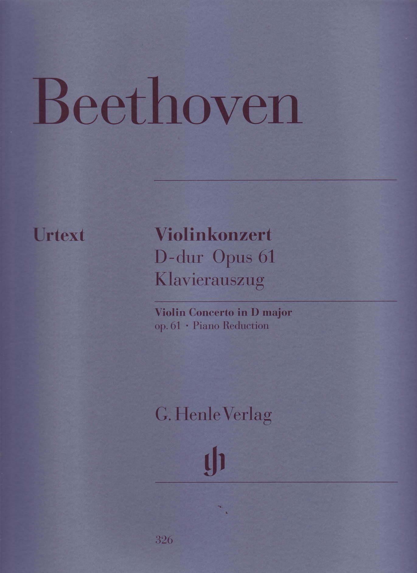 Concerto D major for Violin and Orchestra op. 61 - violin and orchestra - piano reduction with solo part - (HN 326)