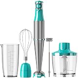 Turelar Immersion Blender Handheld Corded Hand Blenders Set 1100W, Trigger Variable Speed 5 in 1 Stick Emulsifier with Chopper, Whisk and Frother for Soup, Baby Food and Smoothies, Cyan Blue