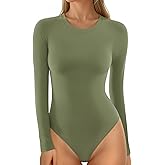MANGOPOP Women's Crew Neck Short Sleeve Bodysuit Long Sleeve Body Suit T Shirts Basic Slim Fitted Tops
