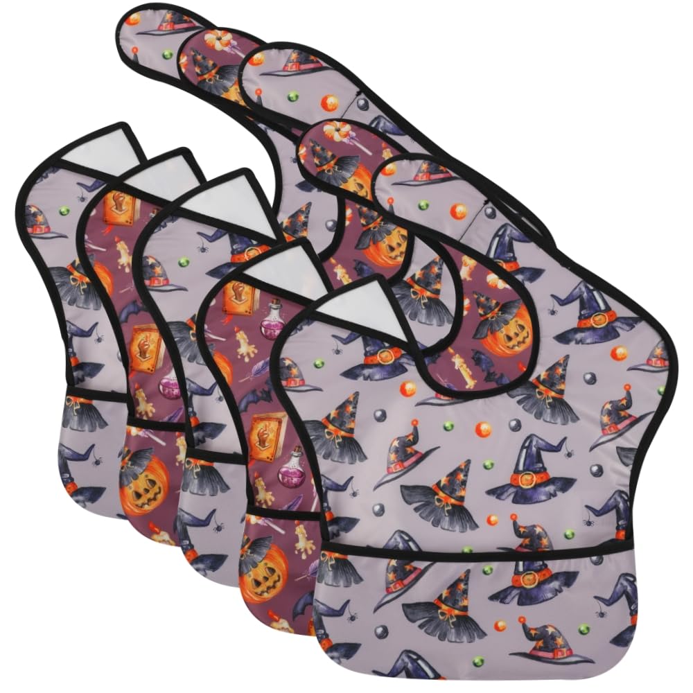 TSD Baby Bibs Waterproof Feeding Bibs halloween 5pack Adjustable Mealtime Poctet Bib for Newborn Toddler Infant Easy Clean Boy Girl Baby Essentials Shower Gift