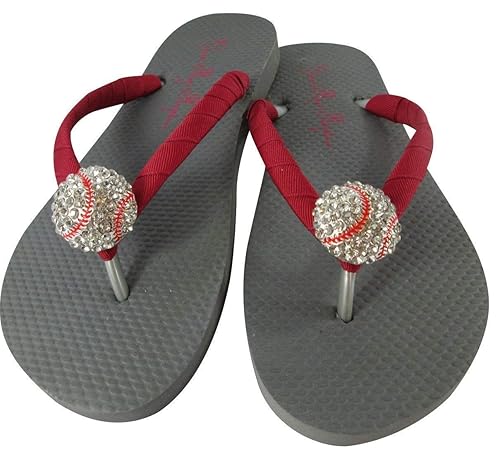 red flip flops with rhinestones