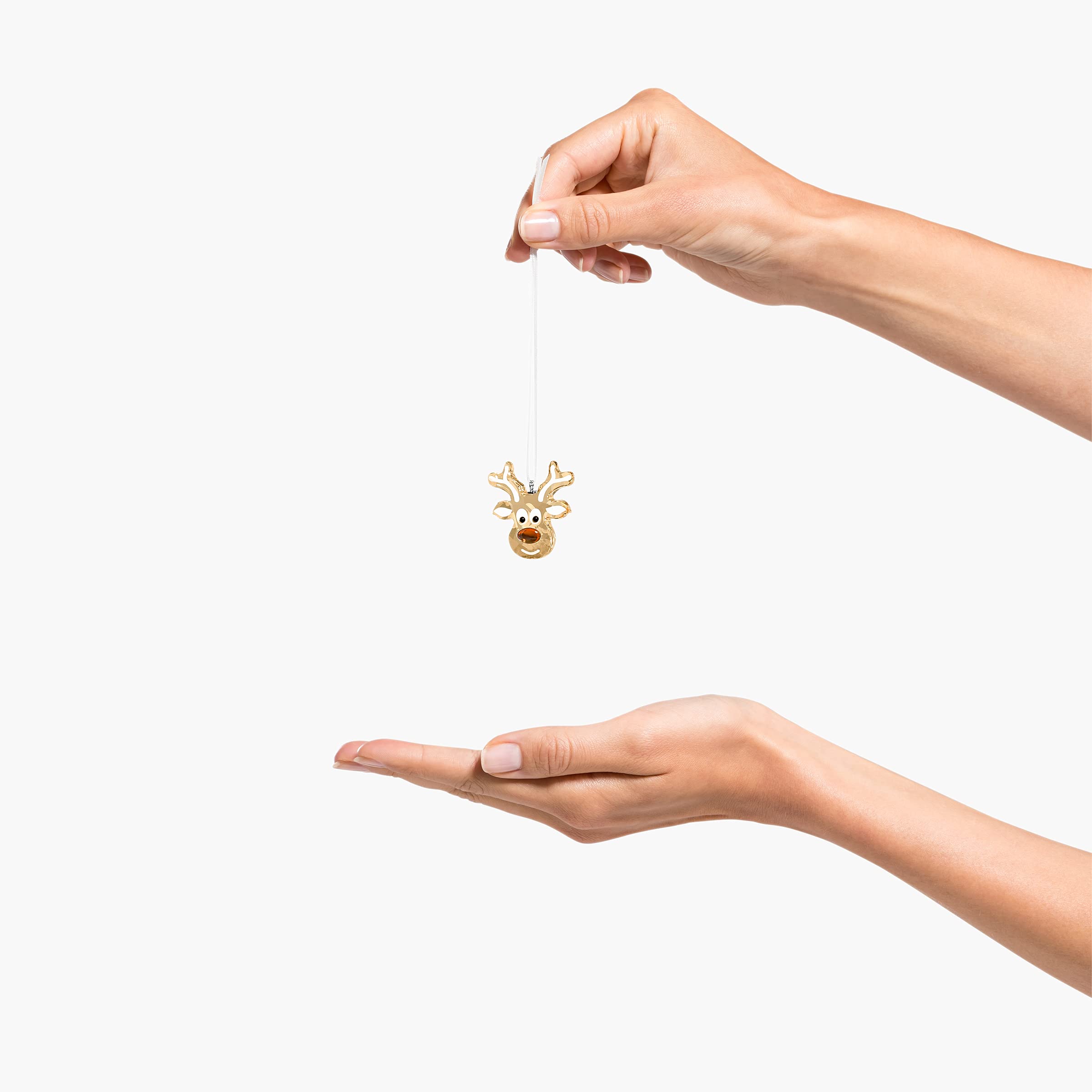 SWAROVSKI Gingerbread Reindeer Ornament, for Hanging on a Tree or for Display, Gold Crystal with Copper Accent and Print Face, Part of The Swarovski Joyful Ornaments Collection