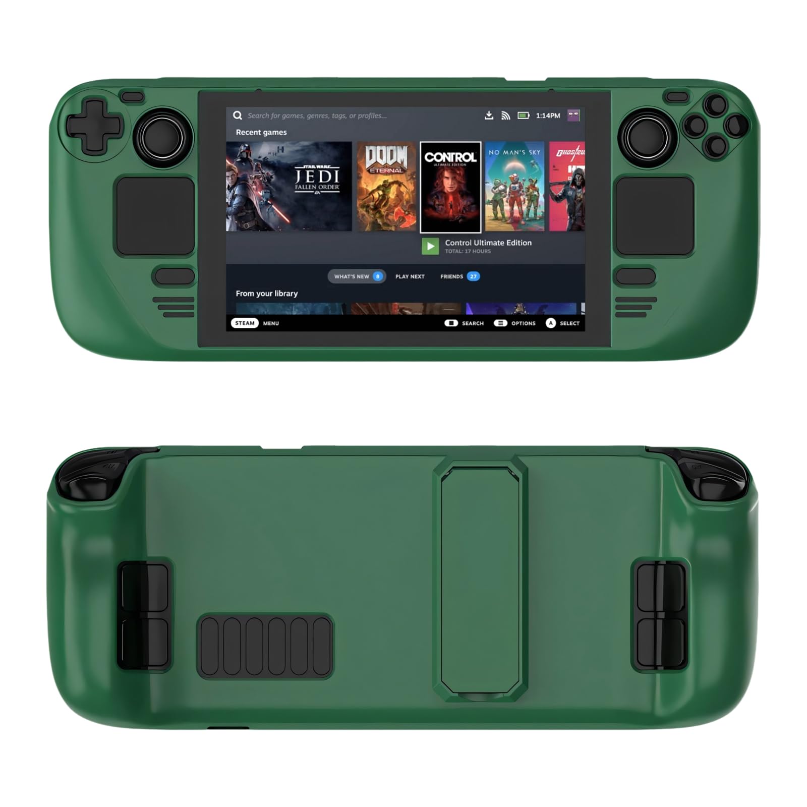 Photo 1 of Valve Steam Deck Case - Kickstand Protective Accessory with Drops, Scratches, Dust, Fingerprints, Hands Full (OD Green)