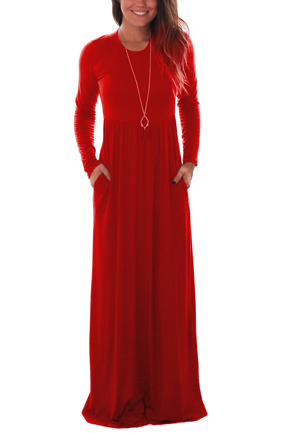 Women\'s Casual Long Maxi Dresses with Long Sleeves Red Small