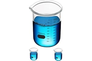 Maccx 34oz(1000ml) Sturdy Glass Beaker Set, Heavy-Duty 1L Lab Beakers,3.3 Borosilicate Griffin Low Form with Printed Graduation, Pack of 2, BKL1K0-002