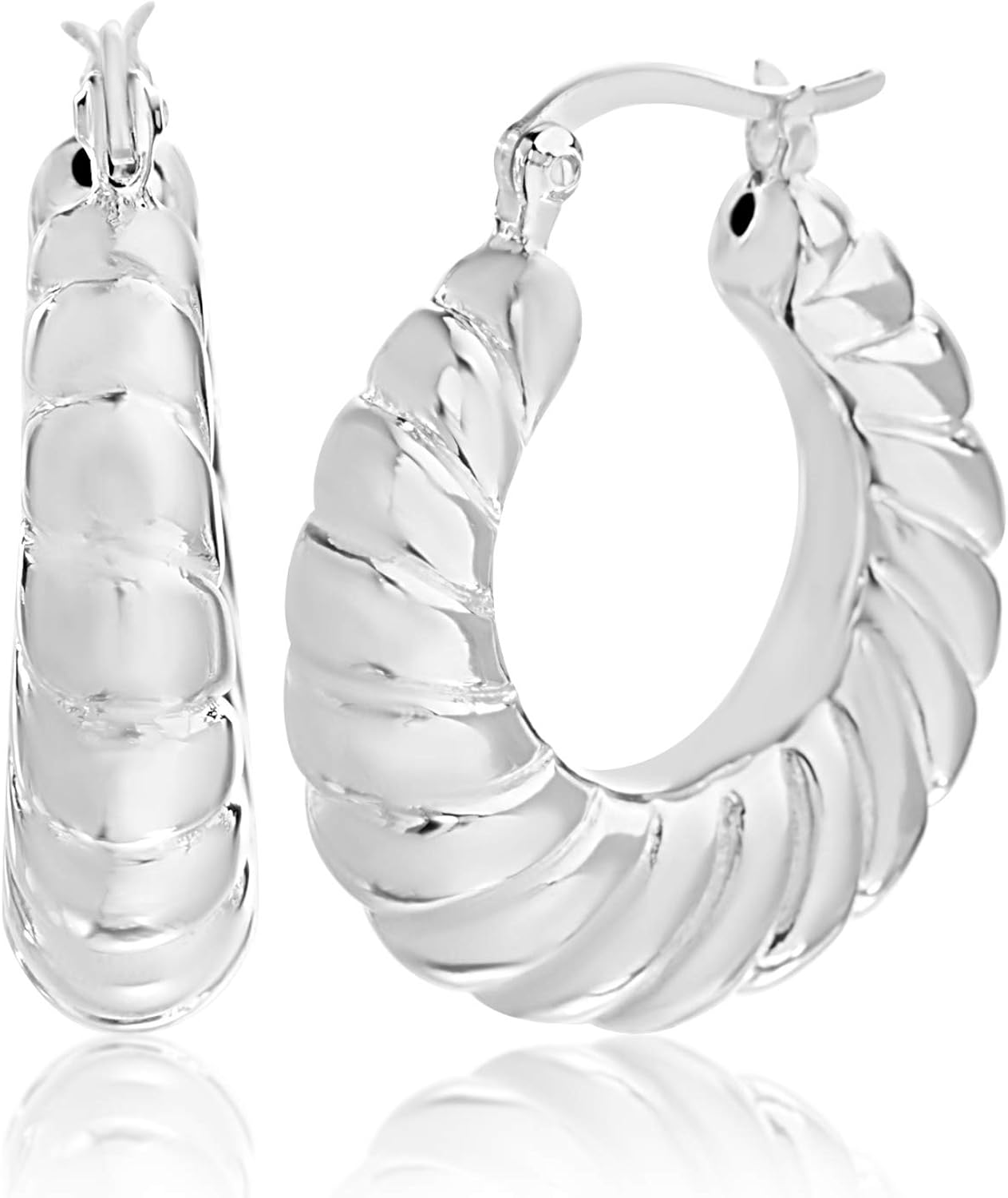 WILLOWBIRD Sterling Silver 30mm Shrimp Style Swirl Textured Silver Hoop Earrings for
