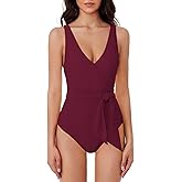 BCA by Rebecca Virtue Women's Standard Megan One Piece Swimsuit, V-Neck, Wraparound Waist Tie, Bathing Suits