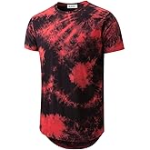 KLIEGOU Mens Hip Hop Tie-Dyed Hipster Curve Hem T Shirt