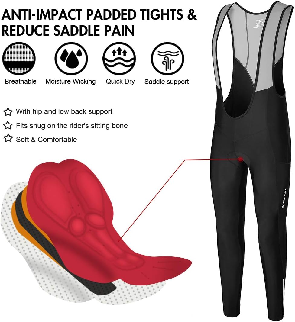qualidyne Mens Cycling Bib Tights Trouser Bicycle Leggings 4D Padded Long Pants Biking Trouser