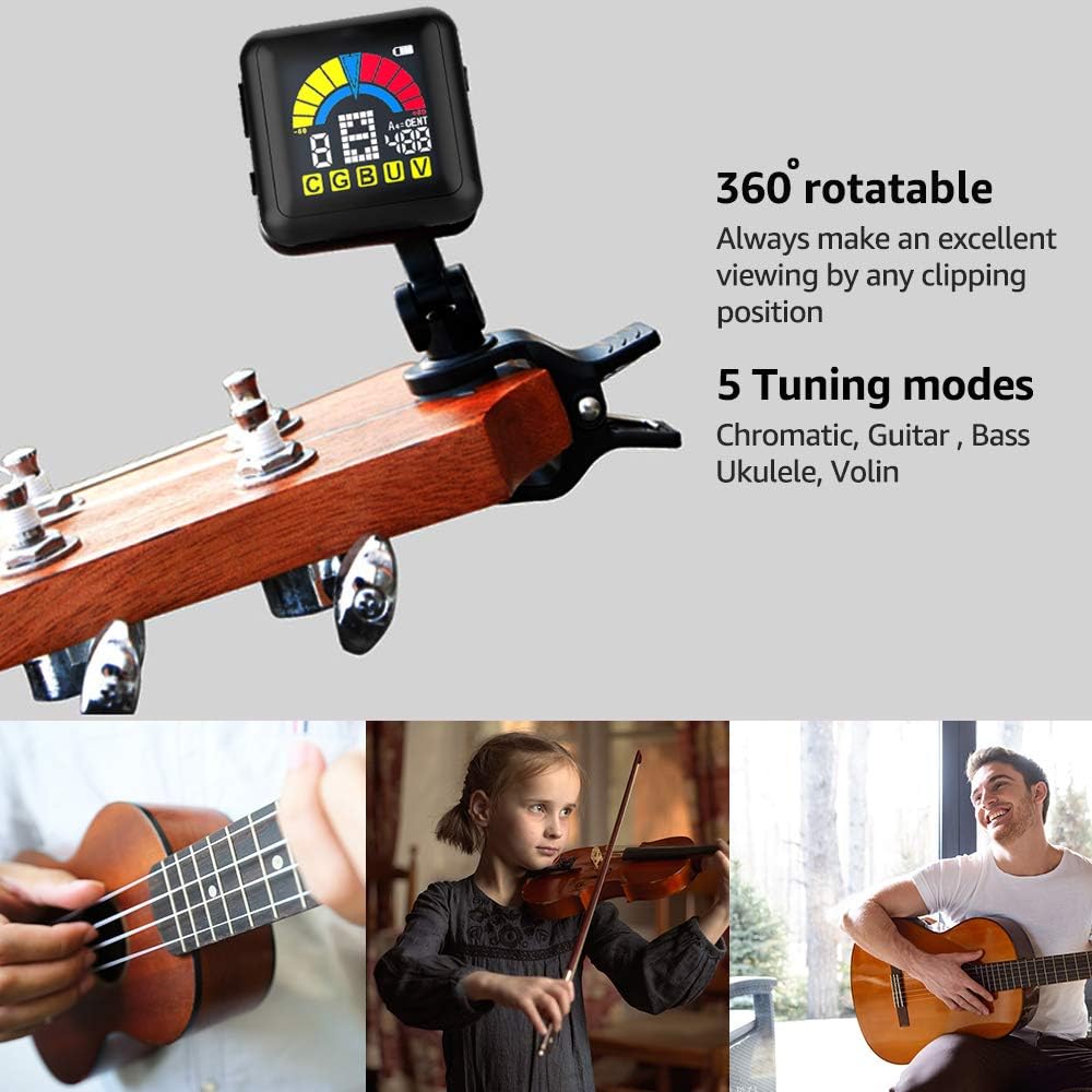 CANTUS Guitar Tuner Rechargeable Clip on for Guitar Bass Ukulele Violin - Image 3