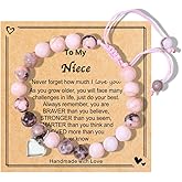 Chuchoter To My Daughter/Granddaughter/Niece Bracelet,Sweet Heart Natural Stone Beaded Bracelet For girl,Birthday Christmas Valentines Graduation Gifts for girl