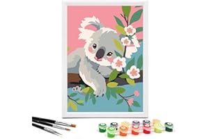 Nariolar Paint by Numbers for Kids Ages 4-8 with 7X9.5 inch Pre-Printed Cardboard,12 Acrylic Paint Pots and 3 Painting Brushes, Craft Gift Room Decor for Children,(Lovely Koala)