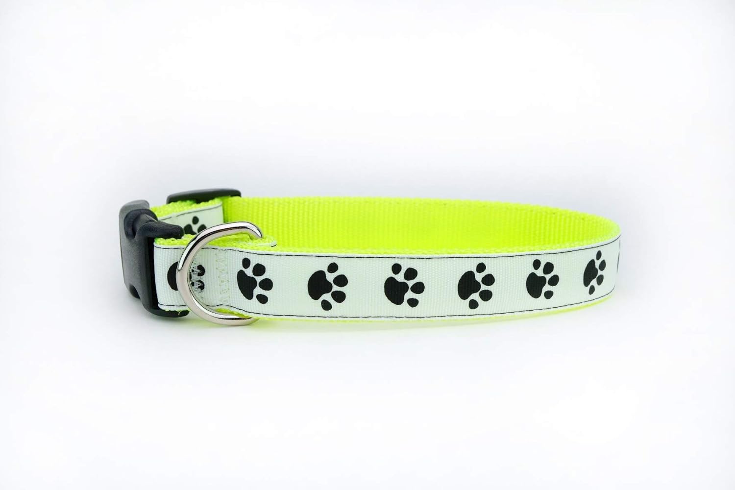 Dog Collar Dog Paw Prints on Neon Yellow Dog Print Dog