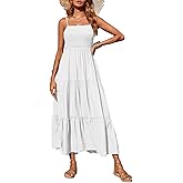 PRETTYGARDEN Women's Summer Maxi Dress 2026 Casual Boho Sleeveless Spaghetti Strap Smocked Tiered Long Beach Sundresses