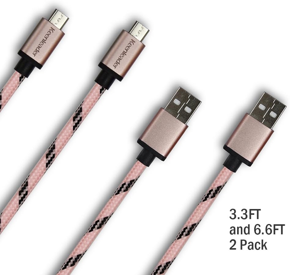 Luminous Braided Micro Usb Cables High Speed Charging Cable Charging Cord Line Data Cable USB 2.0 A Male to Micro B (Pink 3.3FT6.6FT2PK)