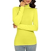 Qukayang Women's Turtleneck Long Sleeve Thermal Tops Slim Fitted Lightweight Thin Basics Layer Tshirt (XS-2XL)