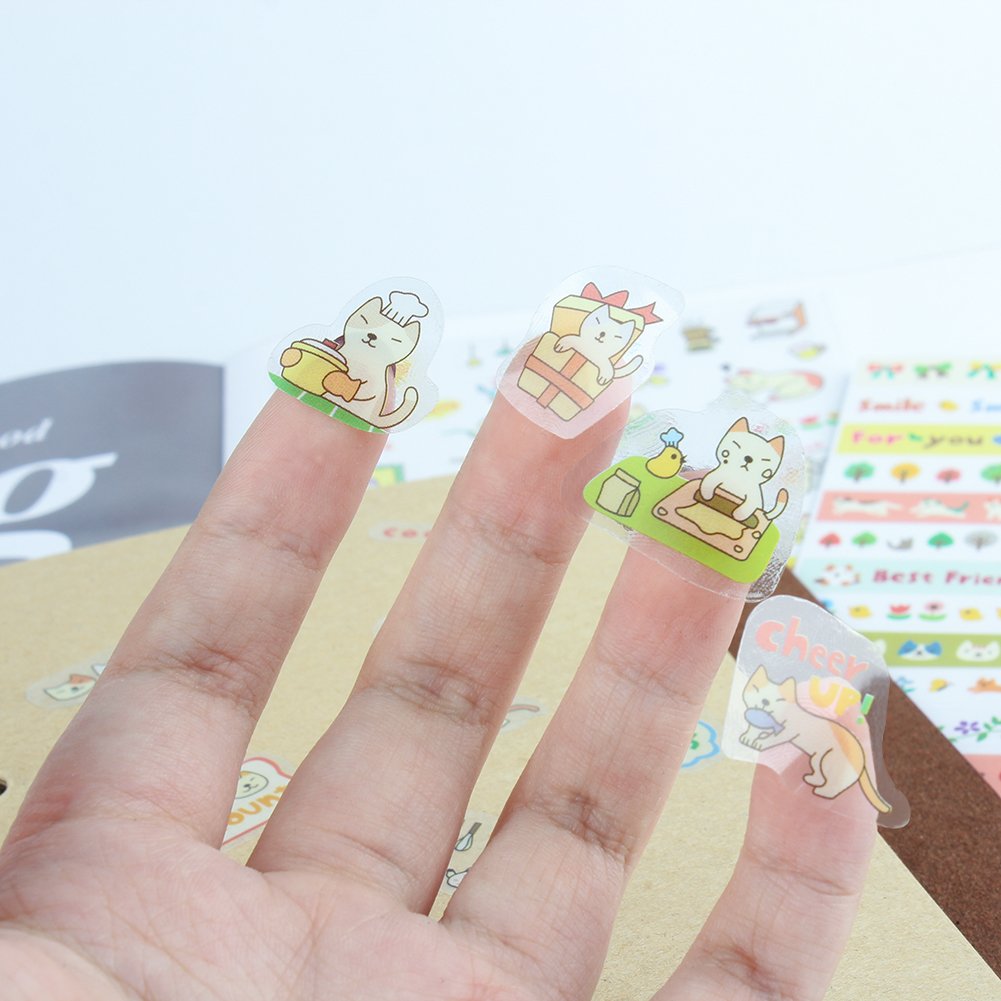 Jespekerere Cute Stickers Cartoon Cat DIY Album Daily Planner Diary Scrapbook Mobile Phone Decorative Stickers 6 Pieces Kids Children Toys