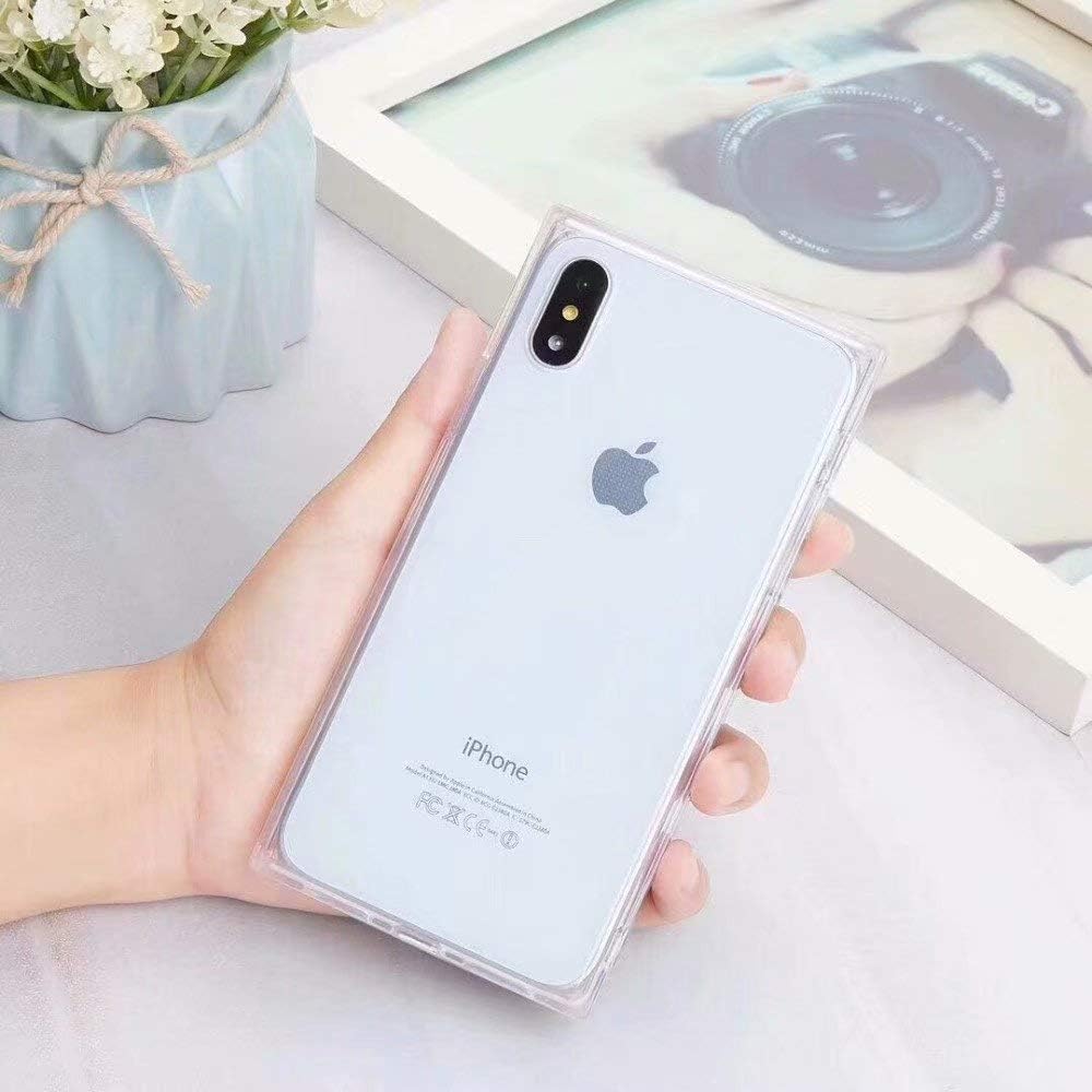 Transparent Case for iPhone X XS，Tzomsze Square Reinforced Corners TPU Cushion，Crystal Clear Slim Shock Absorption TPU Silicone Shell-White