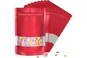 ODDIER 5.5"x7.8" 120pcs Mylar Bags for Food Storage,Smell Proof Bag with Matte Window Resealable Food Storage Bags for Small Business, Stand-up Foil Pouch Packaging Freeze Dried Candy Bag（Red）