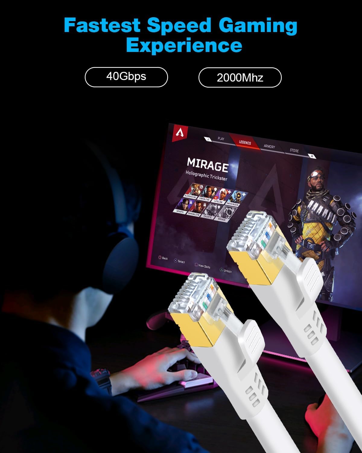 DDMALL CAT 8 LAN Kabel 10m, Hochgeschwindigkeit 40Gbps 2000MHz CAT8 Flaches Patchkabel, Gigabit Internet Netzwerkkabel mit Vergoldetem RJ45 Stecker für Gaming, Modem, Router, PC (10 Meter/Weiß) 4