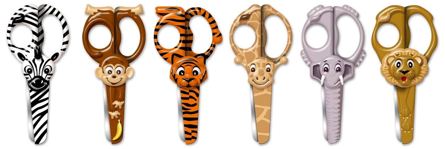Westcott Wild Ones! Funny Kids Animal Design 5 inch Scissors - Assorted Colours (Set of 6)