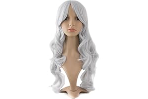MapofBeauty 24 Inch/60 cm Charming Synthetic Fiber Long Wavy Side Bangs Women Party Wig (Silver Grey)