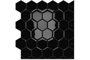 MOONFUN Black Hexagon Peel and Stick Backsplash,12" x 12" Self Adhesive Back Splash Honeycomb Stick on Wall Tile for Kitchen,Bathroom,Fireplace,RV(10 Sheets)