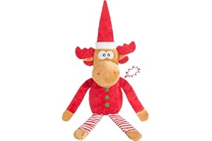 Pubialo Christmas Dog Toy Reindeer Plush with Squeaker & Crinkle Paper – Holiday Squeaky Chew Toy for Small and Medium Dogs – Interactive Santa Elf Pooch on a Perch Dog Gift