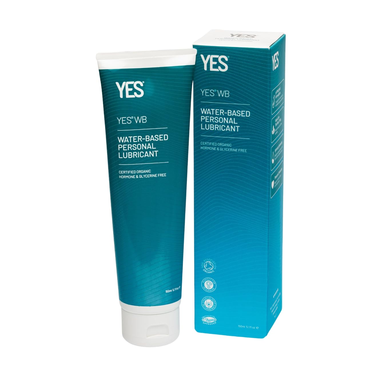 YES® WB Water-Based Personal Lubricant | Intensely Hydrating Water-Based Lube | Certified Organic | Made Without Hormones or Glycerine | pH Matched (150ml)