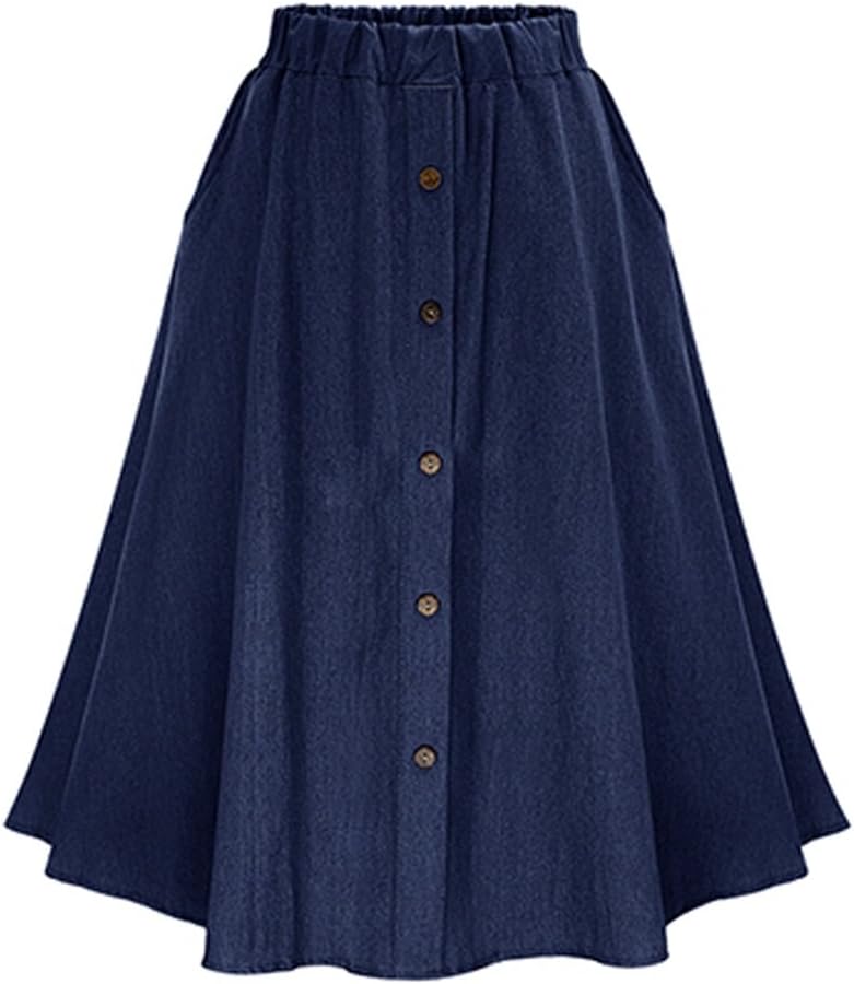 DORA BRIDAL Women's Elastic Waist Denim Skirt A-line Cowboy Skirts Jean Dress Midi Skirts