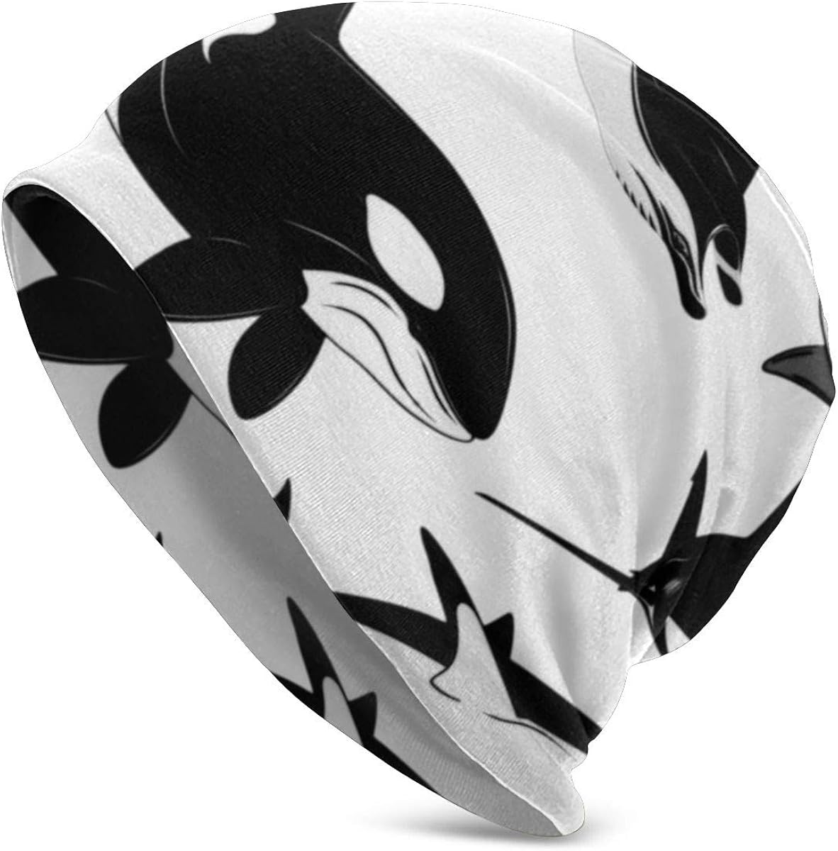 Slouchy Ocean Shark Sea Orca Killer Whale Hat Turban Head Cap Skullies Hat for Men & Women Knit Hat Winter Warm Hat Black