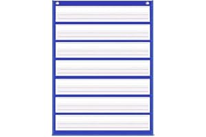 Auchq Magnetic Pocket Chart,Standard Pocket Chart with 7+1 Pockets,14 Double-Sided Dry-Eraser Cards for Daily Schedule,Class Demonstrations,Classroom Office Home Activities (Blue)