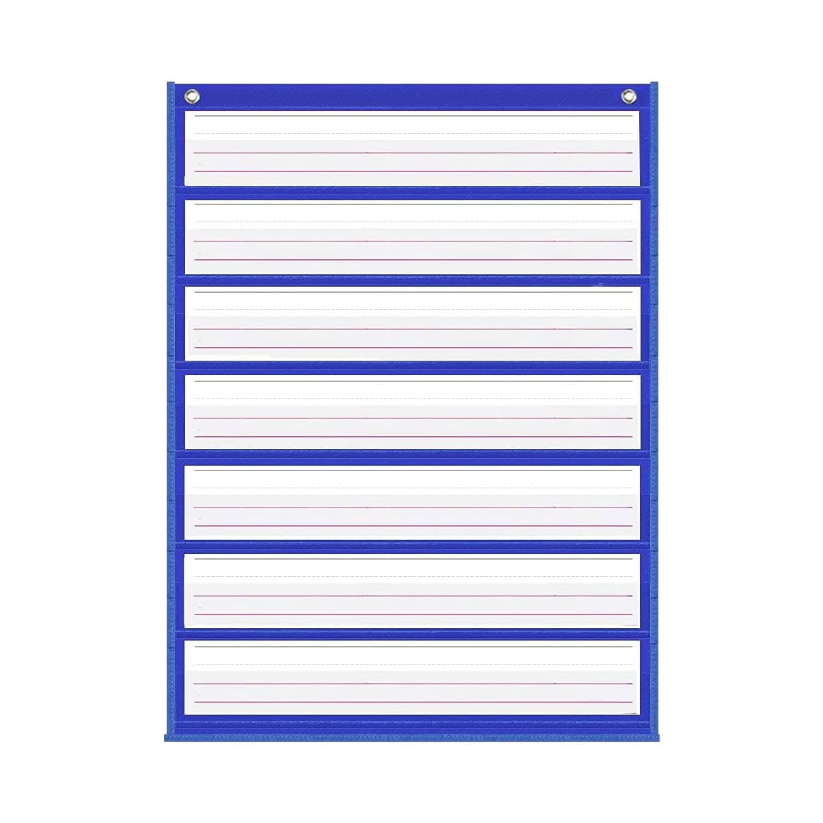 Photo 1 of Auchq Magnetic Pocket Chart,Standard Pocket Chart with 7+1 Pockets,14 Double-Sided Dry-Eraser Cards for Daily Schedule,Class Demonstrations,Classroom Office Home Activities (Blue)