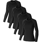 Coume 4 Pack Women's Compression Long Sleeve Shirts Crew Neck Workout Tops Quick Dry Gym Running Athletic Sports Underscrubs